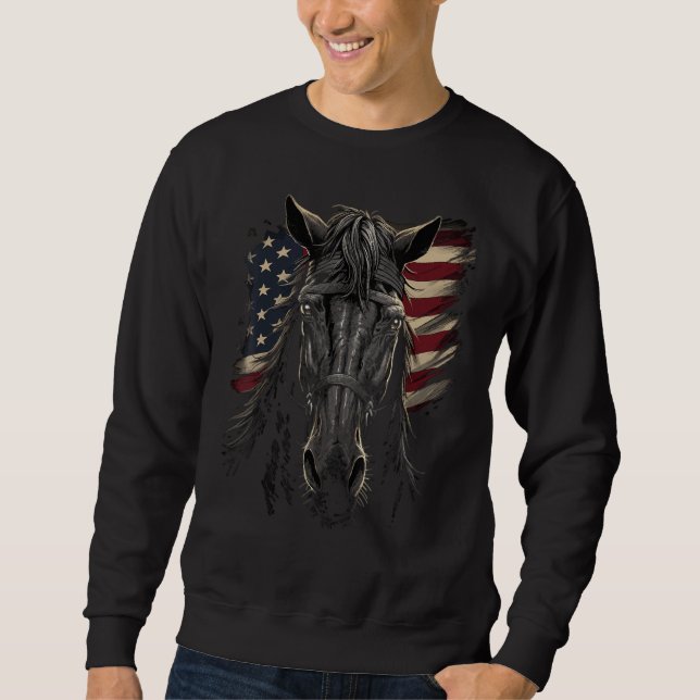 Horse With USA Flag Horseback Riding Equestrian Sweatshirt (Front)