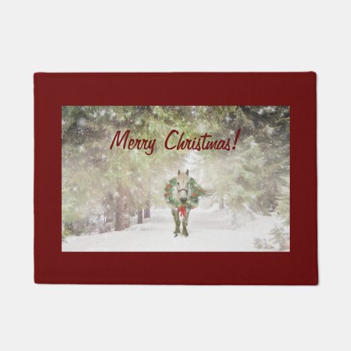 HORSE WITH WREATH HOLIDAY DOORMAT 18 x 24