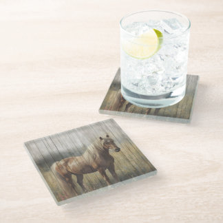 Horse Wood panels look Farmhouse style Glass Coaster