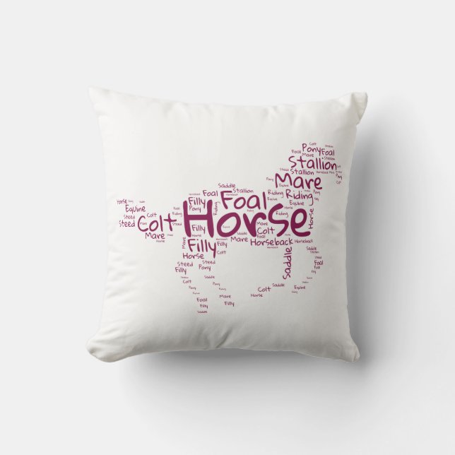 Horse Word Cloud Pillow – Elegant Horse Lover Home (Front)