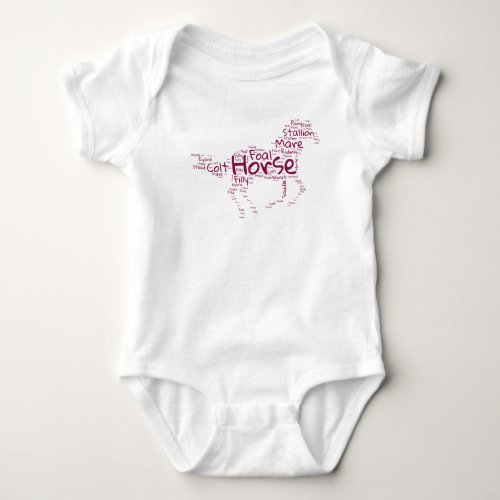 Horse Word Cloud Unique Design in Maroon Baby Bodysuit