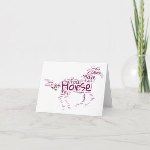 Horse Word Cloud Unique Design in Maroon BLANK Card