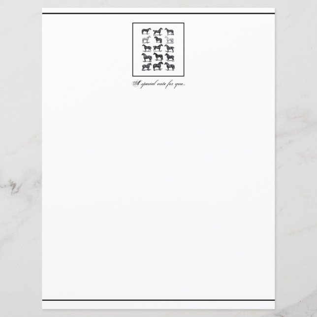 Horse Writing Paper Black and White (Front)