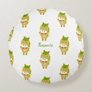 Horse Year Lucky Cute Personalized Round Pillow 
