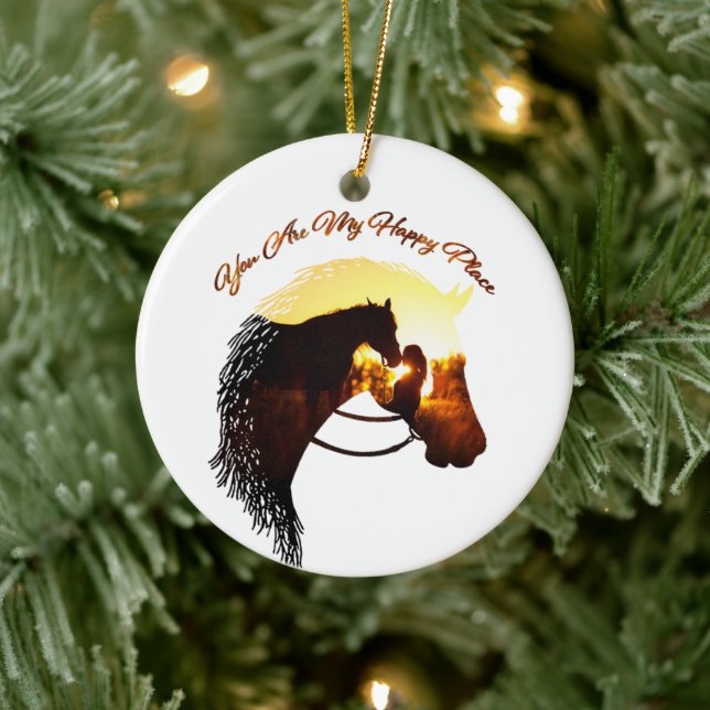 Horse You Are My Happy Place Horse Lover Female Ceramic Ornament (Tree)