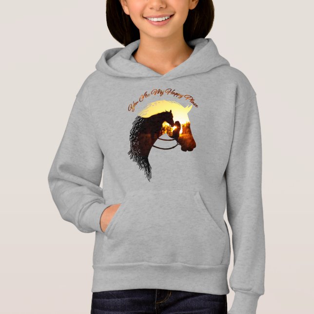 Horse You Are My Happy Place Horse Lover Female Hoodie (Front)