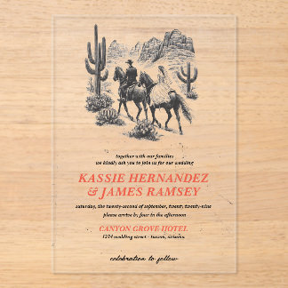 Horseback Canyon Couple Wedding Acrylic Invitations