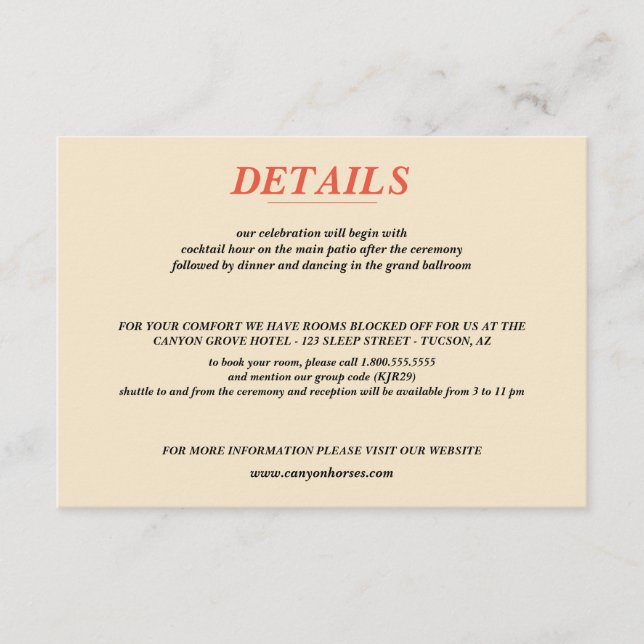 Horseback Canyon Couple Wedding Enclosure Card (Front)