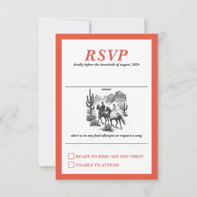 Horseback Canyon Couple Wedding RSVP Card (Front)