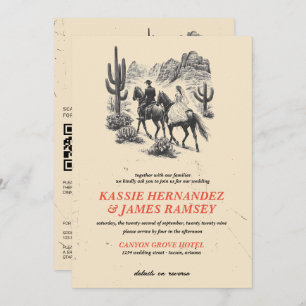 Horseback Canyon Couple with QR Code and Details Invitation
