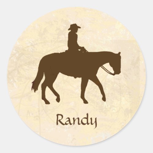 Horseback Cowboy Personalized Classic Round Sticker