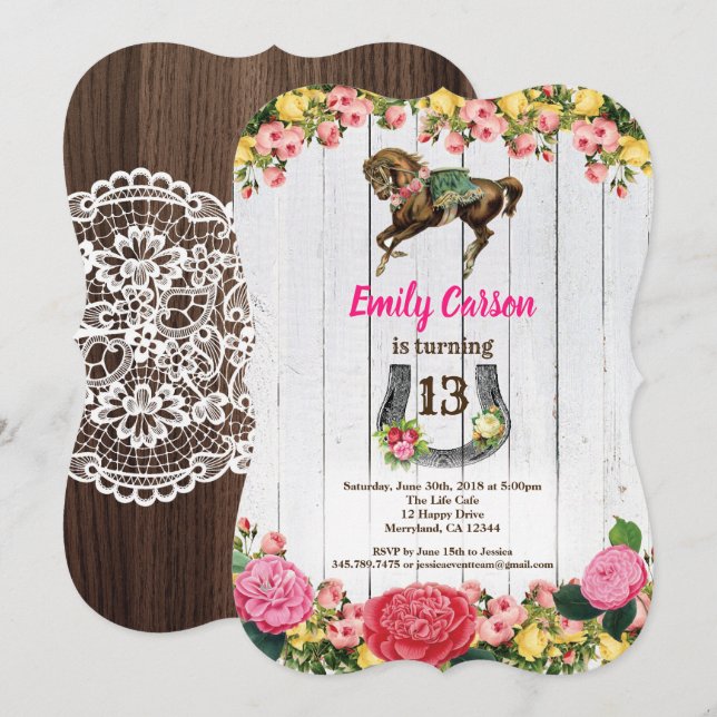 Horseback invitation pony riding birthday invite (Front/Back)
