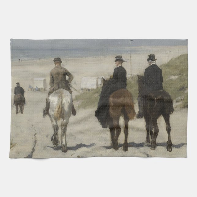Horseback Ride along the Beach Fine Art Kitchen Towel (Horizontal)