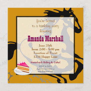 Horseback Riding and Cake Birthday Party Invitation