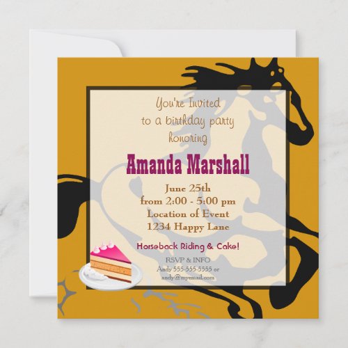 Horseback Riding and Cake Birthday Party Invitation