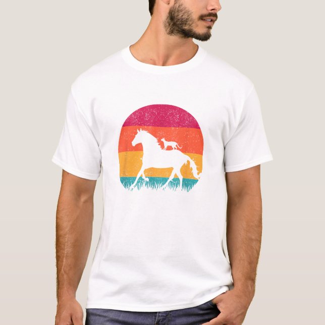 Horseback Riding Cat Ride Horses Funny Cats Horse  T-Shirt (Front)