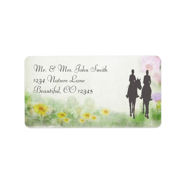 Horseback Riding Couple and Flowers Horse Address Label (Front)