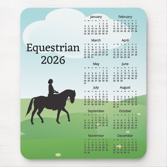 Horseback Riding Design 2026 Calendar Mouse Pad (Front)