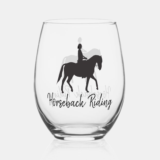 Horseback Riding Design Stemless Wine Glass (Front)