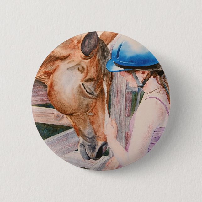 HorseBack Riding Girl and her Horse Animal Lover Button (Front)