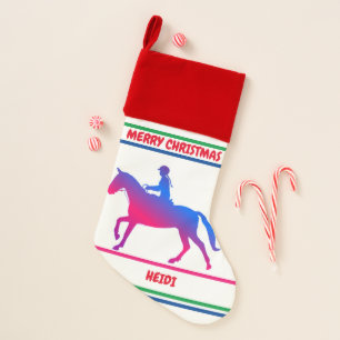 HORSEBACK RIDING GIRL PERSONALIZED IN PINK & BLUE. CHRISTMAS STOCKING