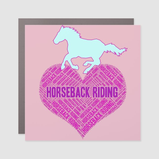 Horseback Riding Heart with Wild Pony  Car Magnet (Front)
