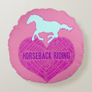 Horseback Riding Heart with Wild Pony Round Pillow