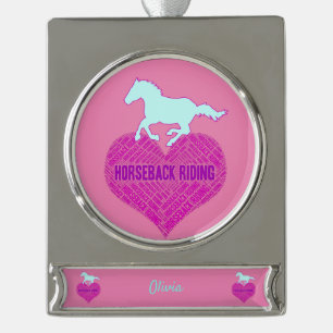 Horseback Riding Heart with Wild Pony Silver Plated Banner Ornament