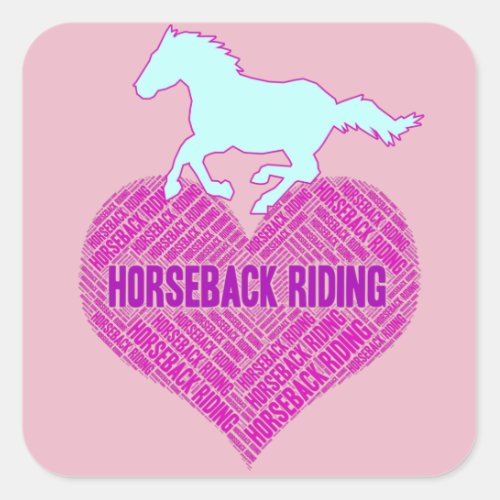 Horseback Riding Heart with Wild Pony   Square Sticker