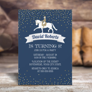 Horseback Riding Horse Party Navy & Gold Birthday Invitation