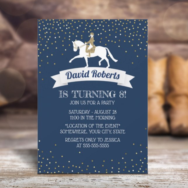 Horseback Riding Horse Party Navy & Gold Birthday Invitation