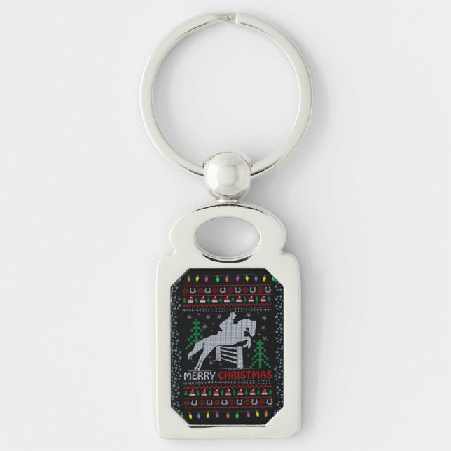 Horseback Riding Jumping Merry Christmas  Keychain (Front)