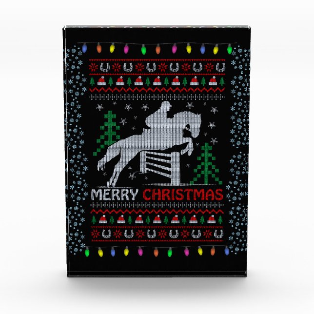 Horseback Riding Jumping Merry Christmas   Photo Block (Front)