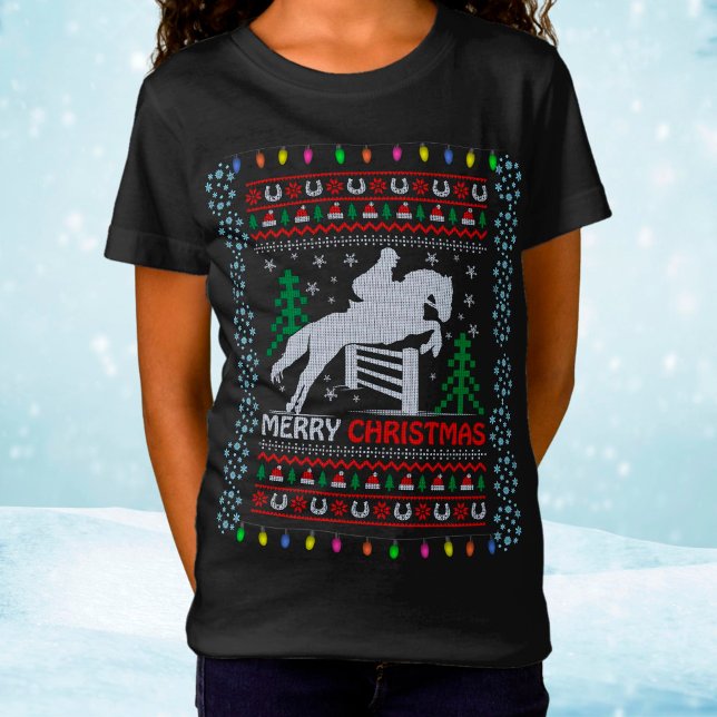 Horseback Riding Jumping Merry Christmas  T-Shirt (Creator Uploaded)
