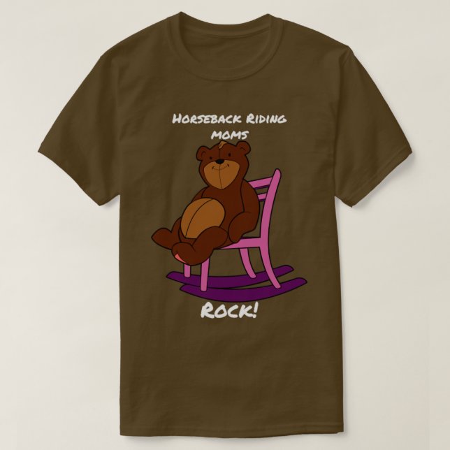 Horseback Riding Moms Rock Bear in Purple and Pink T-Shirt (Design Front)