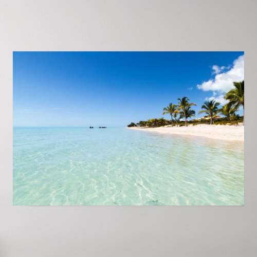 Horseback riding on tropical beach poster