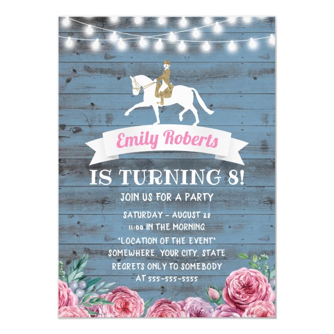 Horseback Riding Pink Floral Horse Birthday Invitation