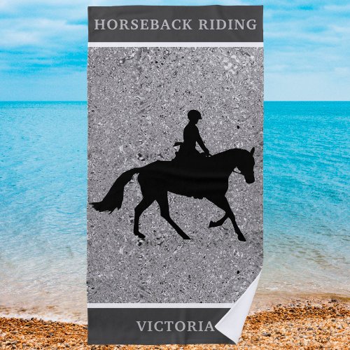 Horseback Riding Shiny Silver Beach Towel