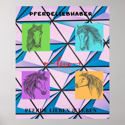 Horseman art of modern horse lovers in squares poster