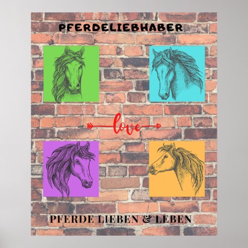 Horseman art of modern horse lovers in squares poster