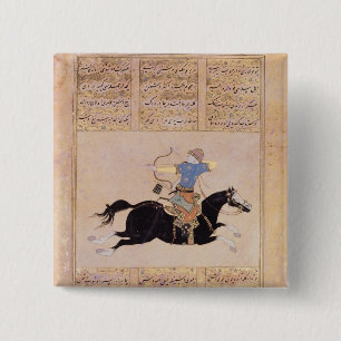 Horseman drawing his bow pinback button