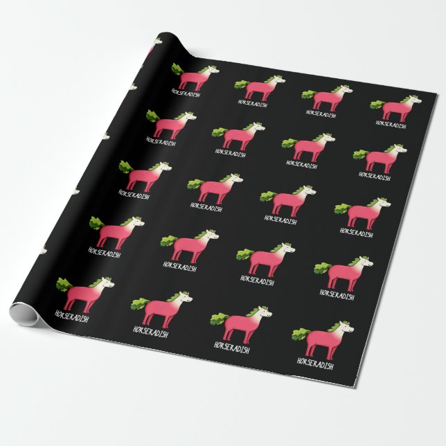 Horseradish Funny Horse Pun Dark BG Wrapping Paper (Unrolled)