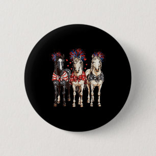 Horses 4th July Patriotic Horse American Flag Fire Button