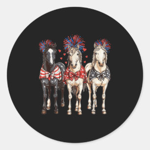 Horses 4th July Patriotic Horse American Flag Fire Classic Round Sticker