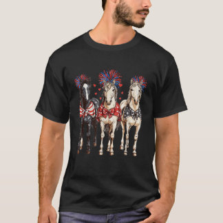 Horses 4th July Patriotic Horse American Flag Fire T-Shirt