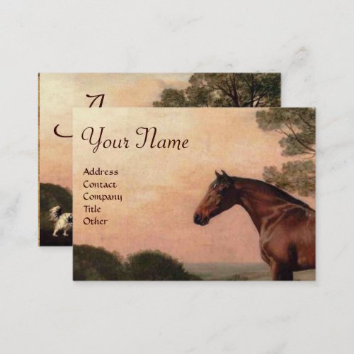 HORSES  A Bay Hunter With Two Spaniels Monogram Business Card
