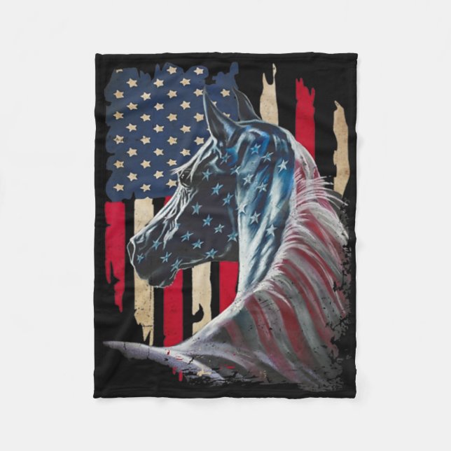Horses America Flag 4th Of July Independence Day 1 Fleece Blanket (Front)