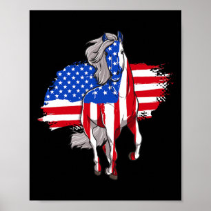 Horses America Flag 4th Of July Independence Day Poster