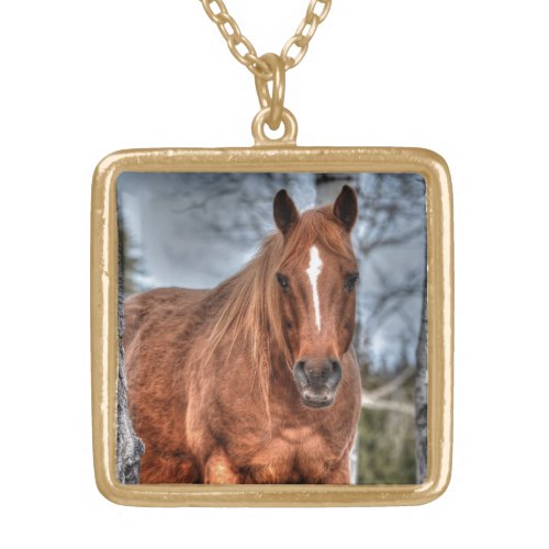 Horses _ American Western Theme Gold Plated Necklace
