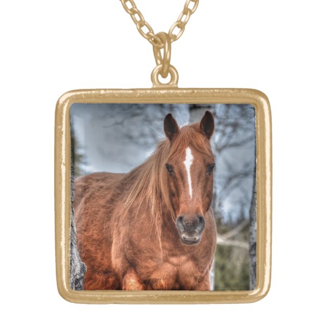 Horses - American Western Theme Gold Plated Necklace (Front)